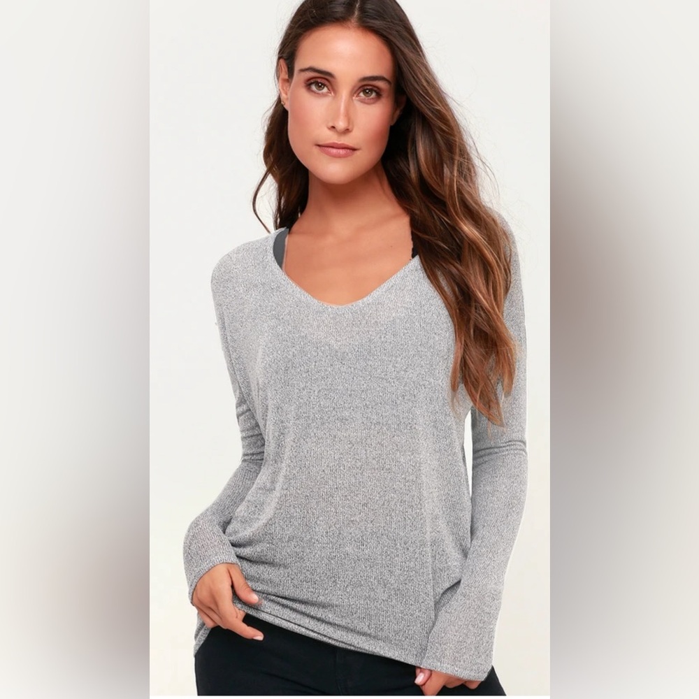 Freeloader Gray Relaxed 3/4 Sleeve Asymmetrical Blouse
